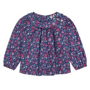 Busy Bees Georgina Floral Long Bubble Cuff Sleeve Smock Top Pink & Navy